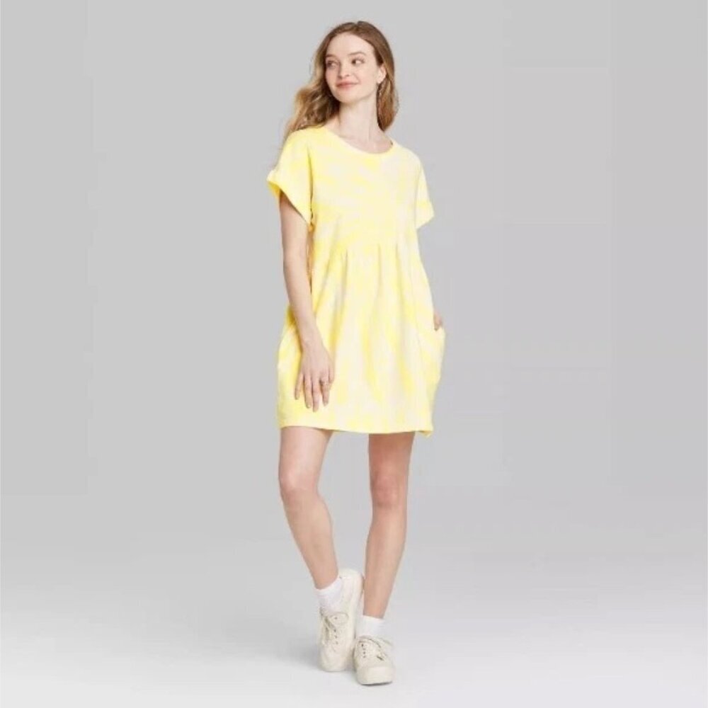 Wild Fable Short Sleeve Crewneck Tie-Dye Babydoll Mini T-Shirt Dress Size M